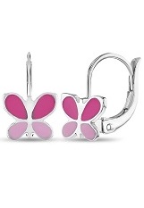 likable pink butterfly silver baby earrings